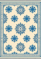 Cream And Blue Snowflake Medallion Overlay Rug