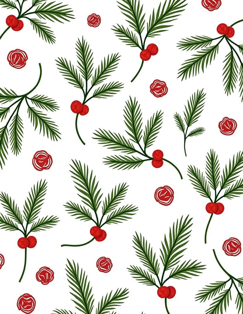 Festive Green Pine Sprig Red Berry Rug