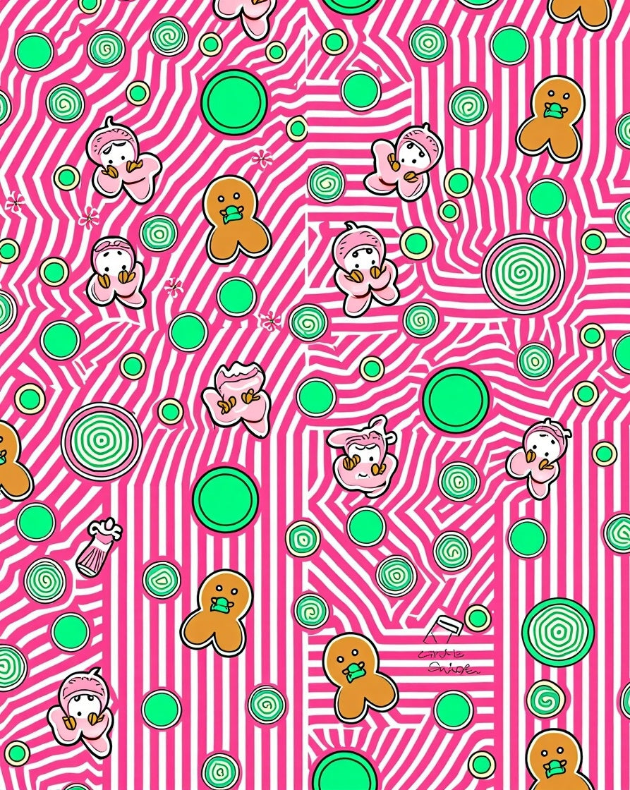 Pink Candy Character Whimsical Circles Rug