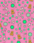 Pink Candy Character Whimsical Circles Rug