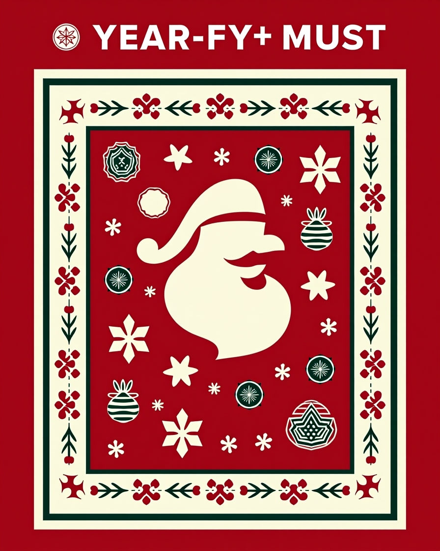 Festive Santa Claus Red Border Rug