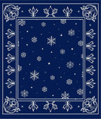 Deep Blue White Snowflake Winter Border Rug