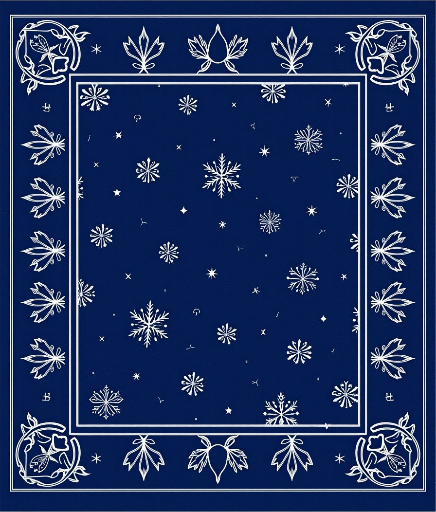 Deep Blue White Snowflake Winter Border Rug