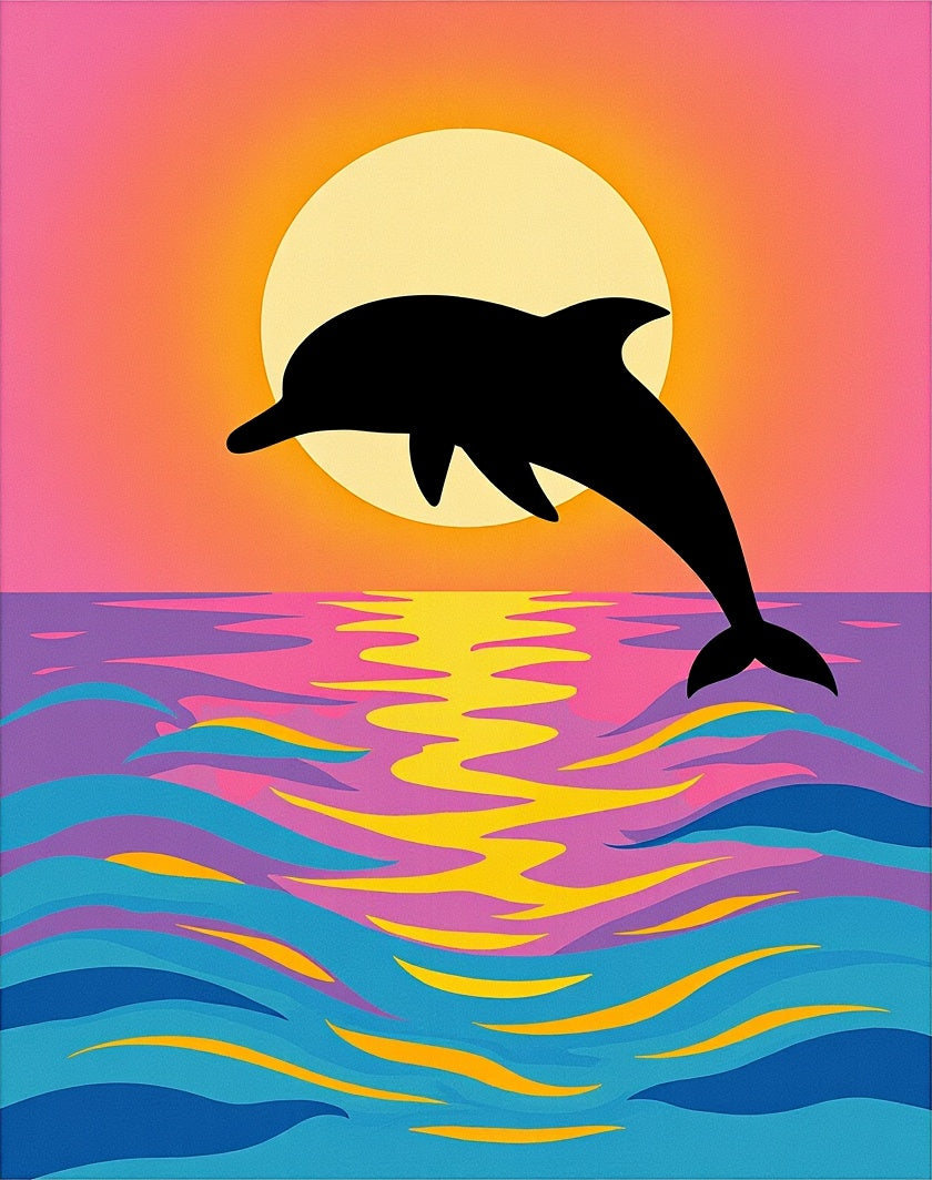 Vibrant Dolphin Sunset Ocean Waves Rug