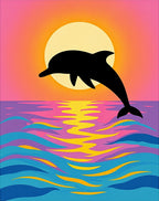Vibrant Dolphin Sunset Ocean Waves Rug
