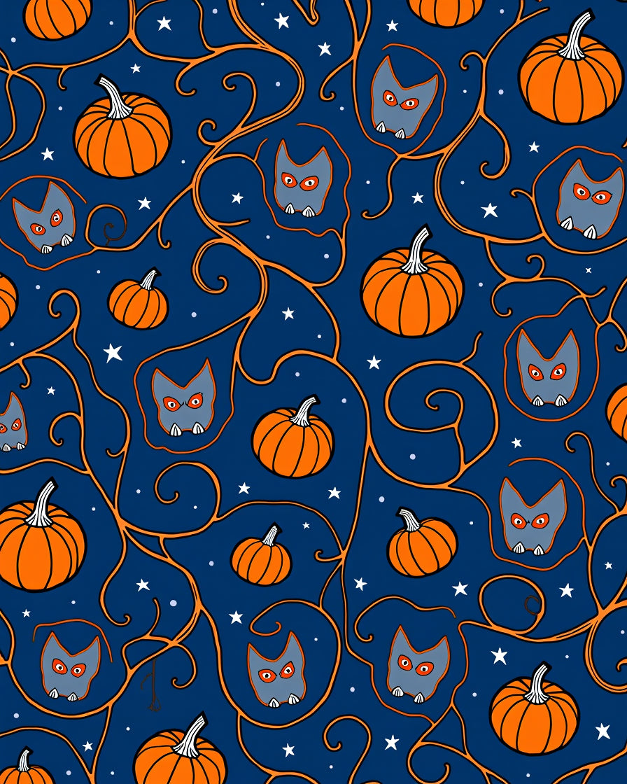 Spooky Orange Pumpkin Owl Swirls Rug