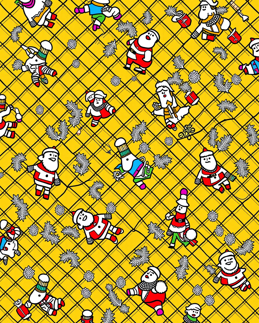 Yellow Whimsical Christmas Character Plaid Rug