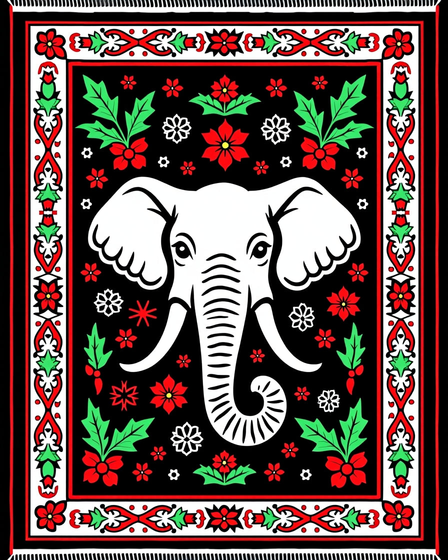 White Elephant Red Floral Border Rug