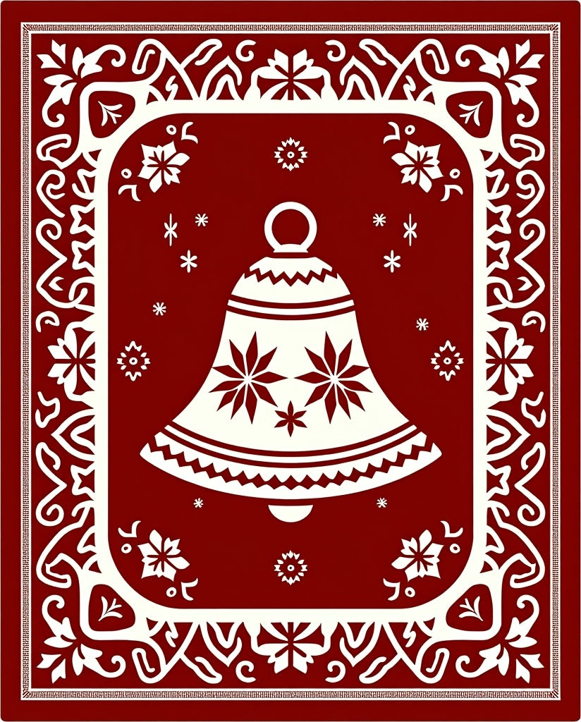 Festive Red White Bell Holiday Decor Rug