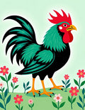 Vibrant Rooster And Pink Flowers Rug