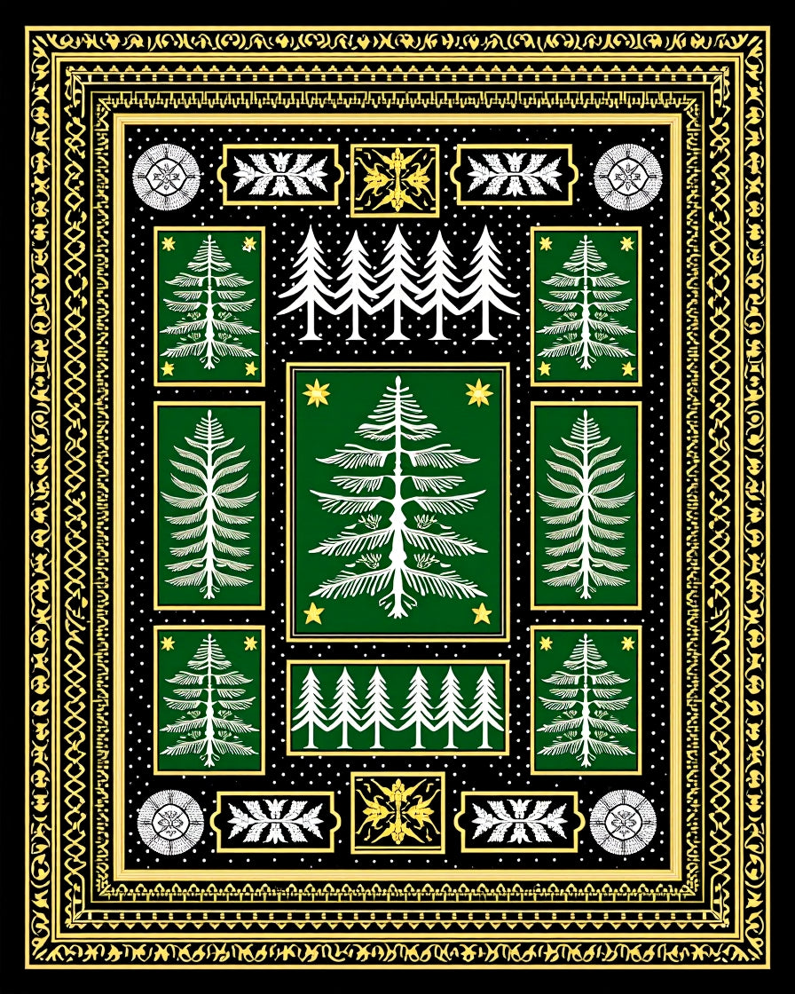 Jungle Green White Pine Woodland Collage Rug