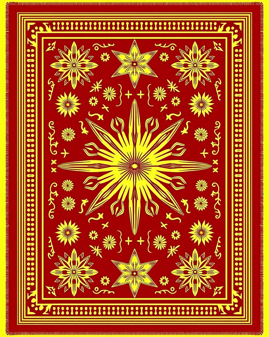 Crimson and Gold Floral Starburst Rug