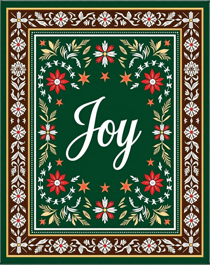 Green Red Floral Starburstnament Rug