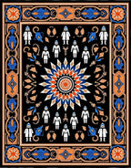 Black Orange Blue Folk Art Medallion Rug