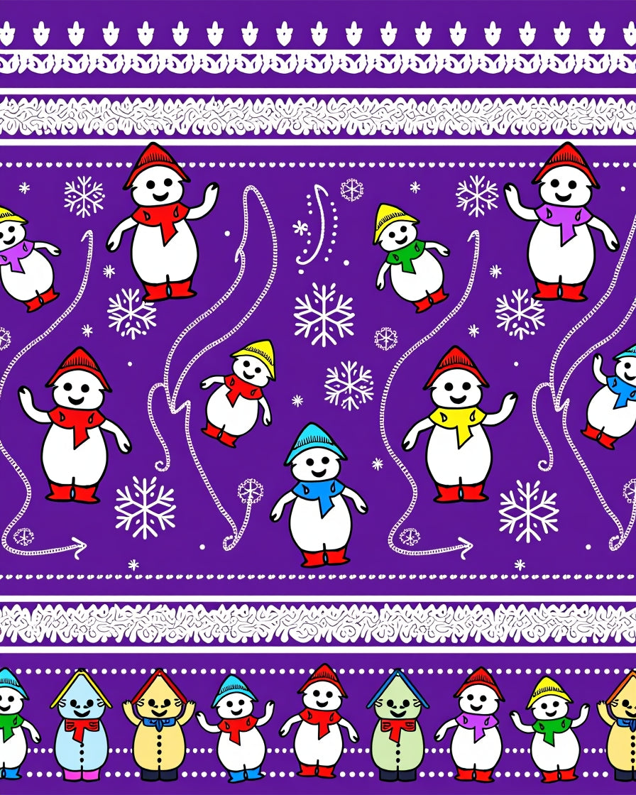 Whimsical Purple Snowman Snowflake Garland Rug