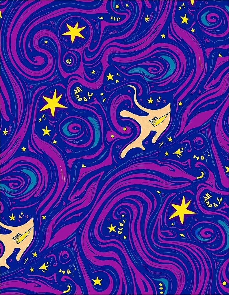 Vibrant Cosmic Swirl Yellow Star Rug