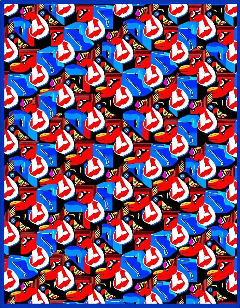 Bold Red Blues Abstract Forms Rug