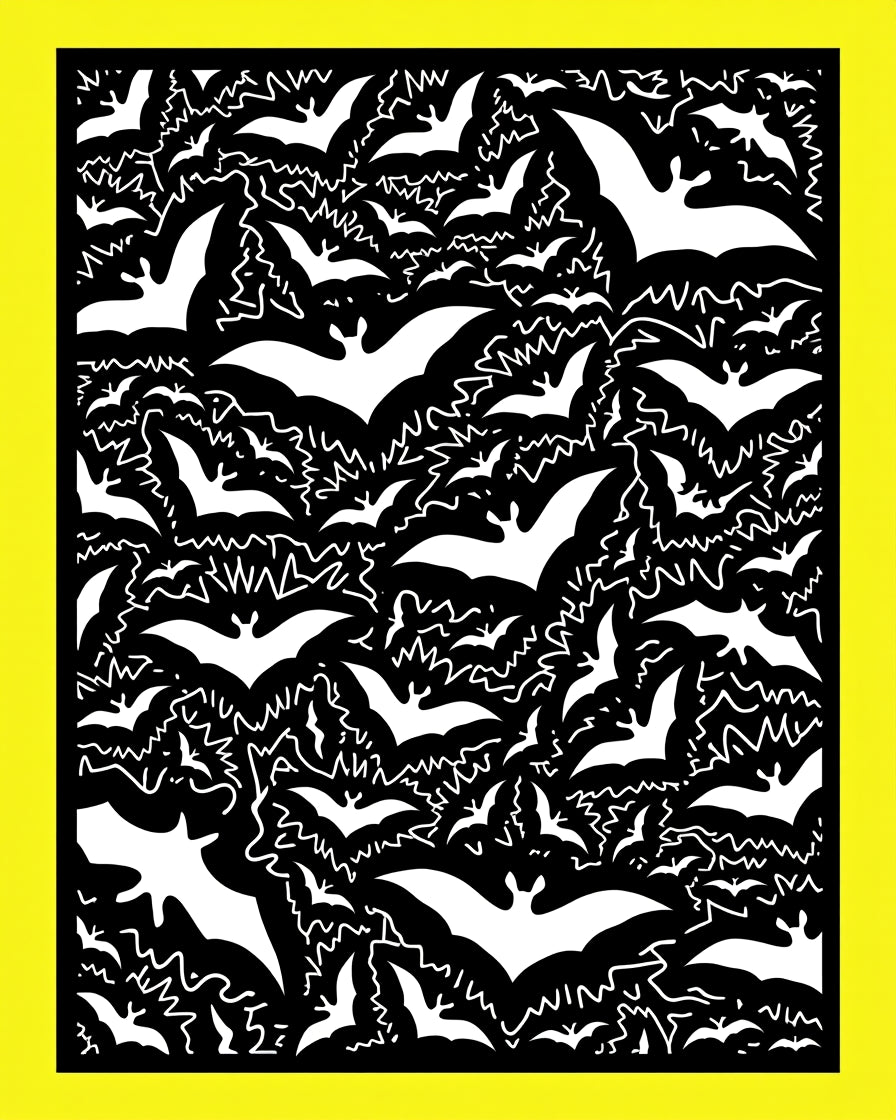 Black White Flying Bats Swarm Rug
