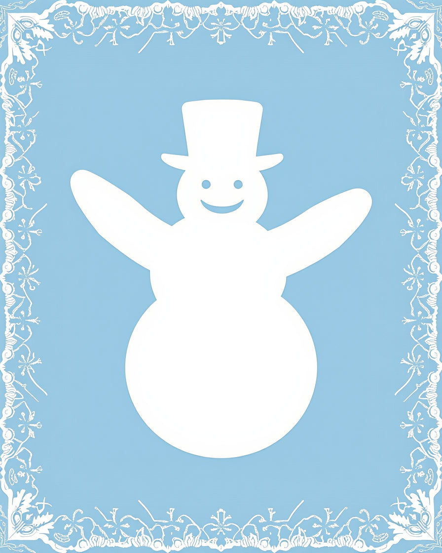 White Snowman Blue Lace Border Rug