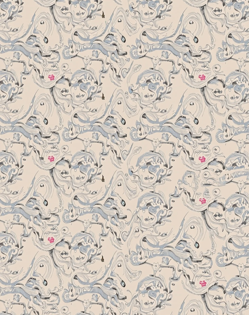 Whimsical Cream Surrealist Floral Rug