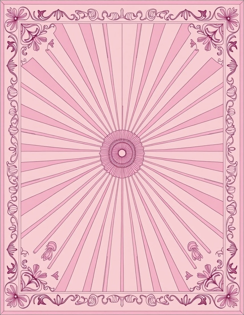 Pink Sunburst Floral Border Rug