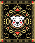 Playful pup black golden red mandala Rug