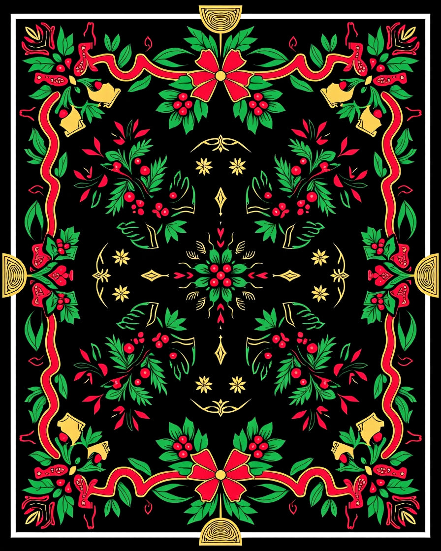 Festive Red Green Holly Berries Rug