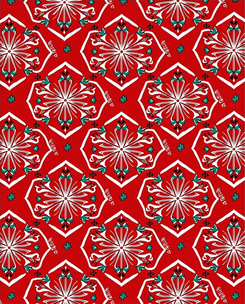 Red White Teal Starburst Medallion Rug