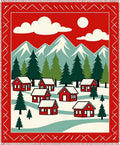 Cozy Red Village Mountain Scene Rug