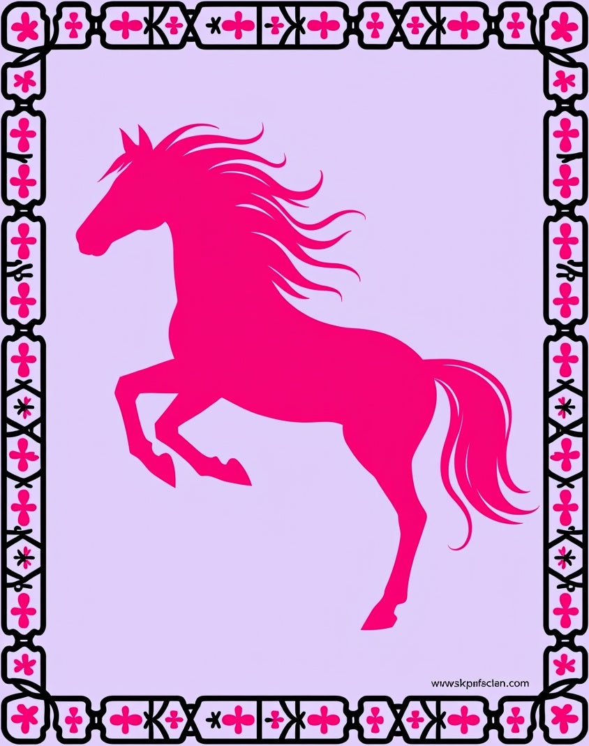 Bright Pink Galloping Horse Border Rug