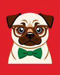 Whimsical Pug with Glasses Green Bowtie Rug