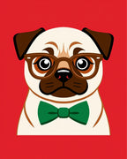 Whimsical Pug with Glasses Green Bowtie Rug