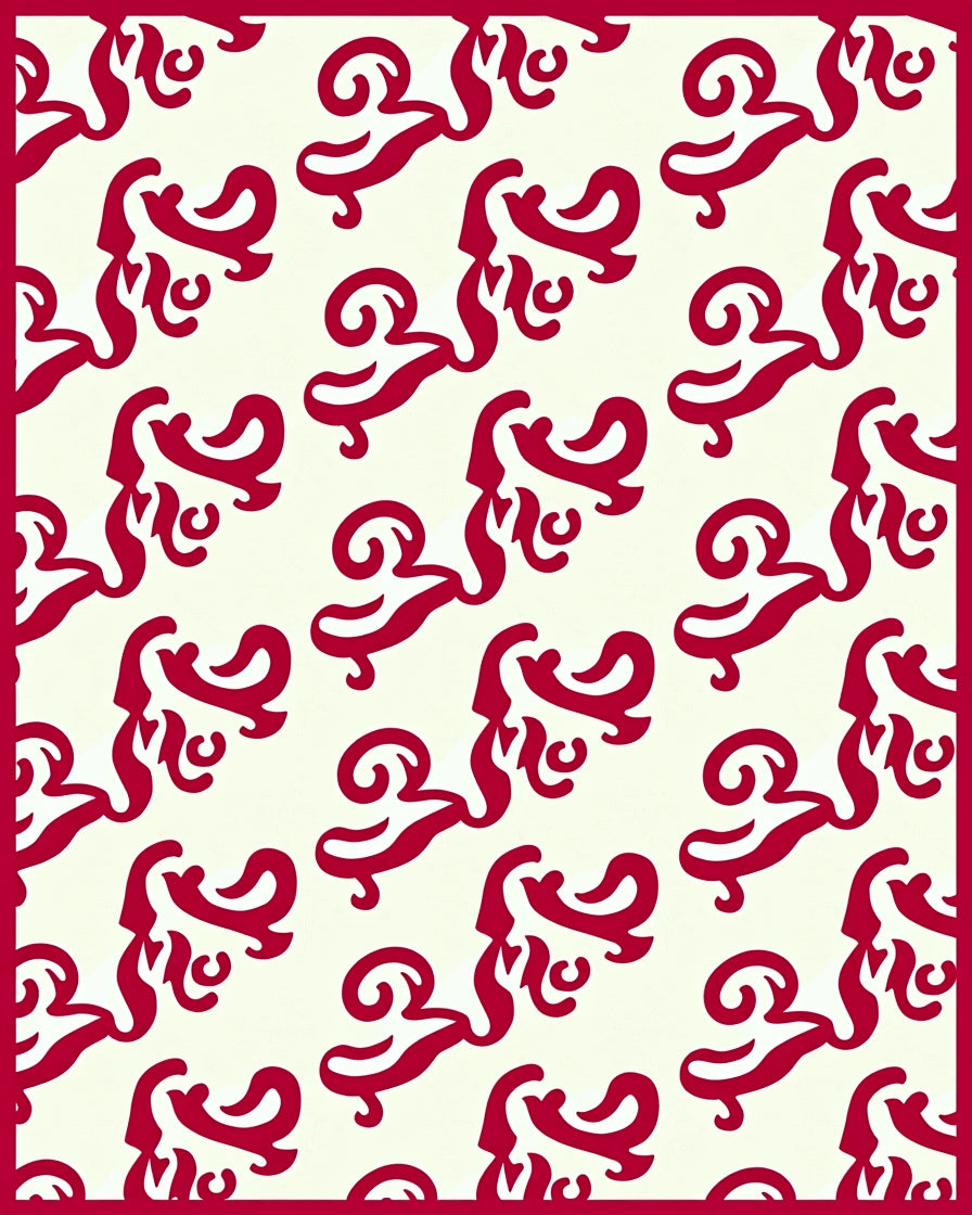 Crimson Swirls Across Off-White Canvas Rug
