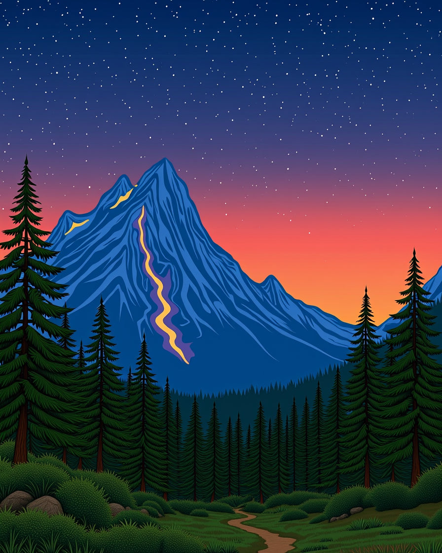 Midnight Mountain Forest Starry Sky Rug