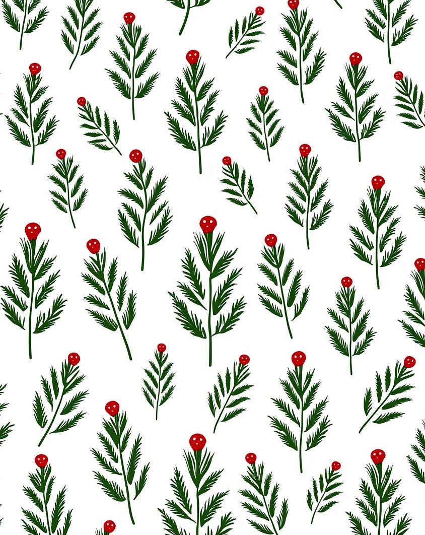 Green Pine Branches With Red Berries Rug