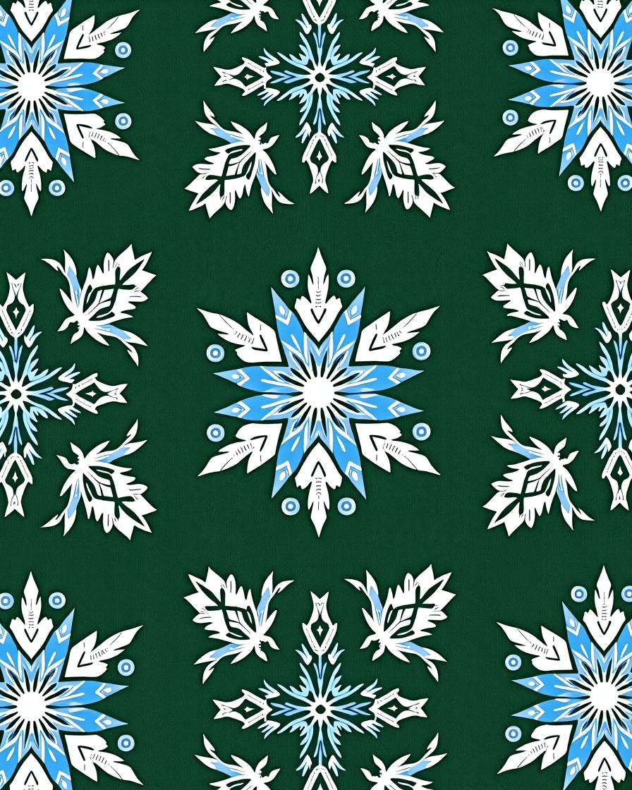 Winter Snowflake Tile Blue White Rug