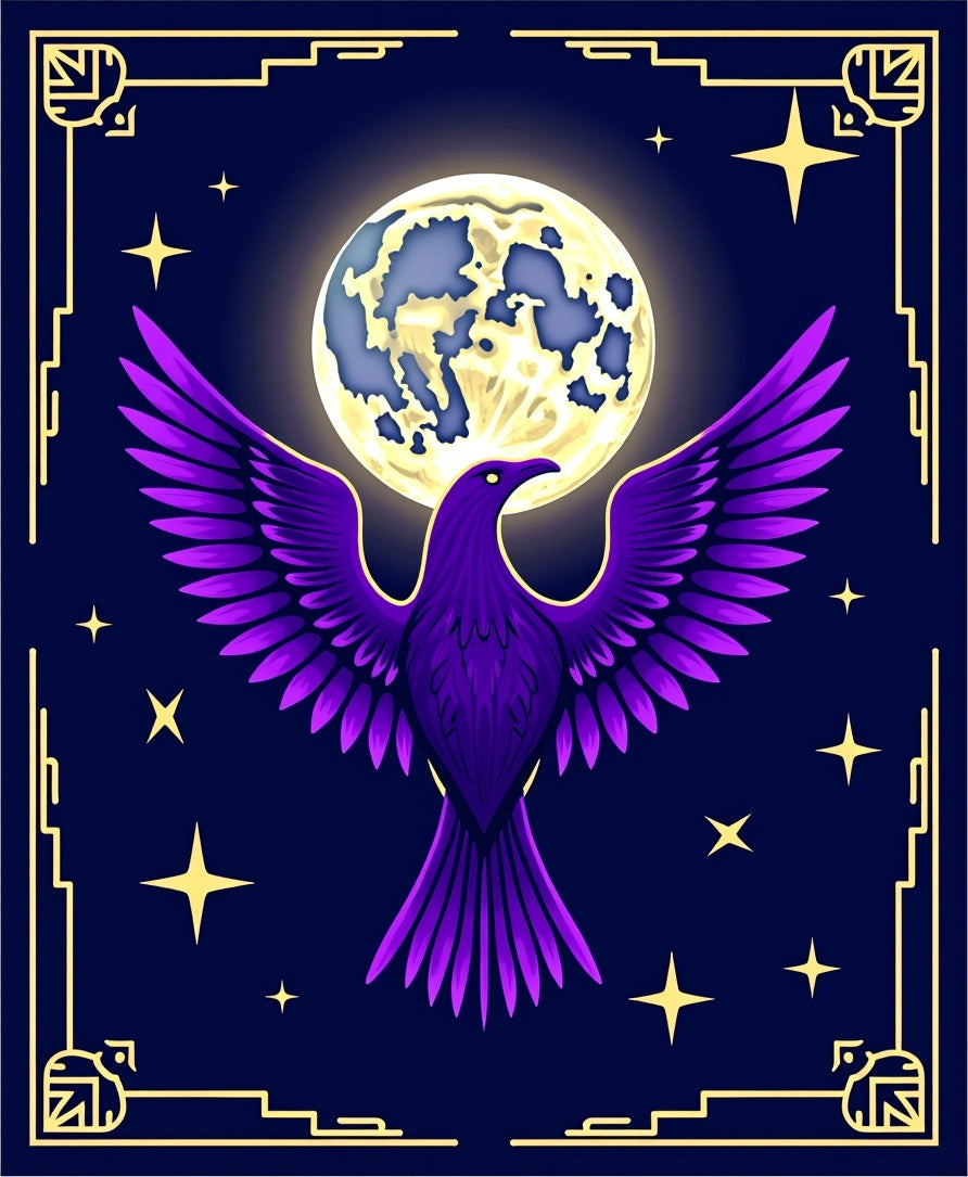 Purple Bird Moon Stars Art Deco Rug