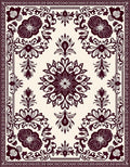 Burgundy Floral Medallion On Cream Rug