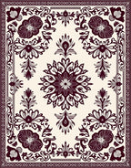 Burgundy Floral Medallion On Cream Rug