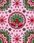 Festive Red Green Bell Snowflake Medallion Rug