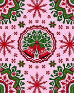 Festive Red Green Bell Snowflake Medallion Rug