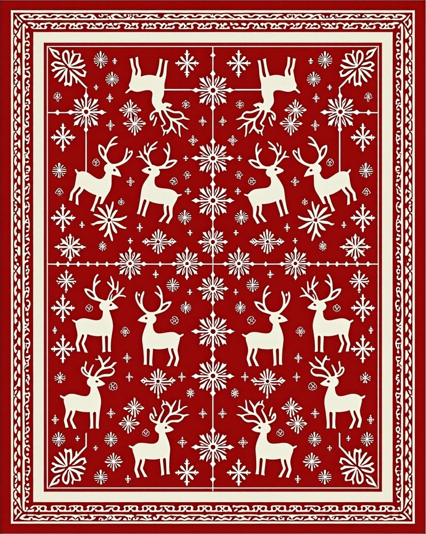 Red White Cream Reindeer Snowflake Garland Rug