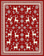 Red White Cream Reindeer Snowflake Garland Rug
