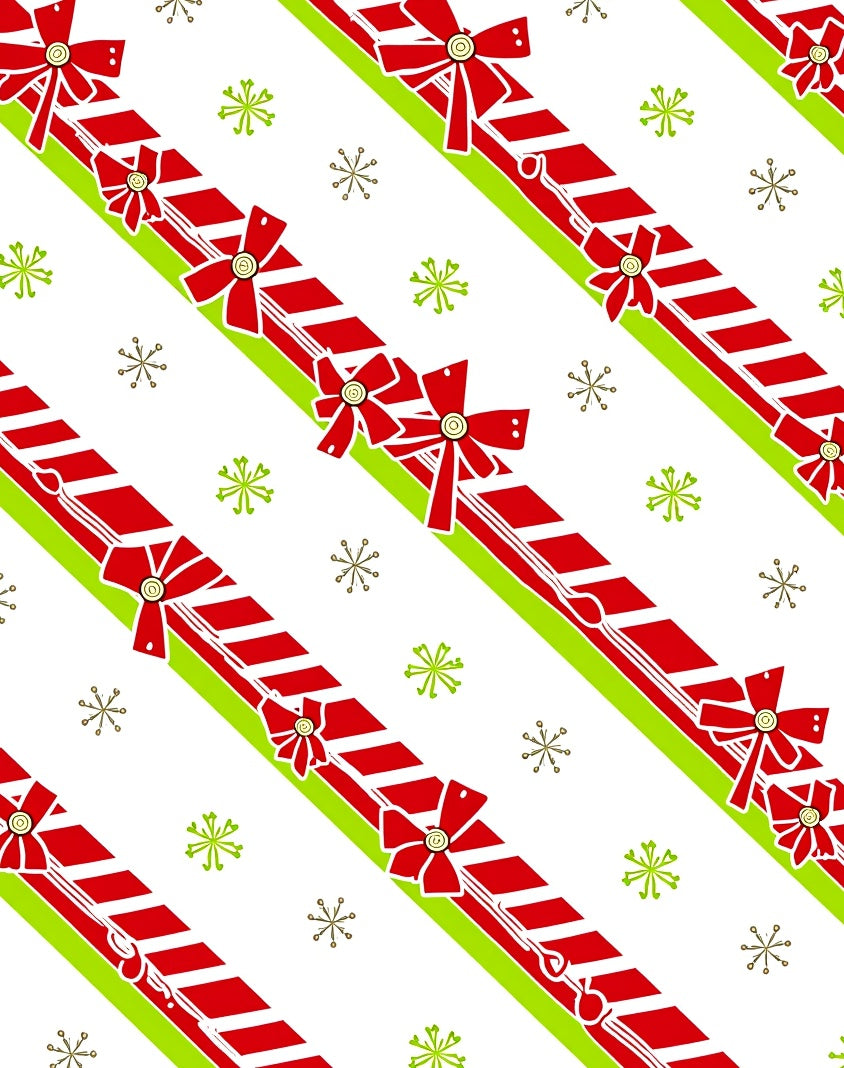 Red Green Striped Ribbon Bow Snowflakes Rug