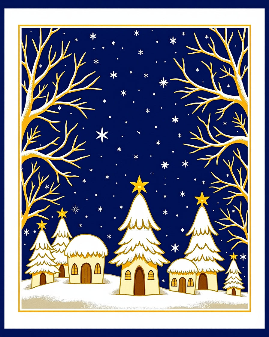 Winter Night Village Starry Sky Rug
