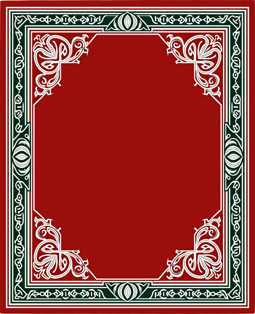 Grand Red White Green Ornate Border Rug
