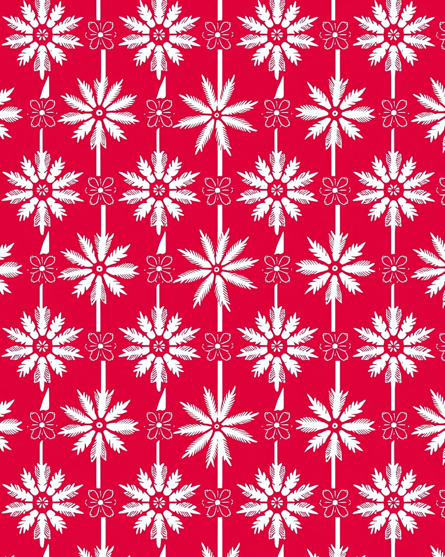 Vibrant Red White Floral Medallion Rug