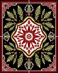 Deep Red Gold Floral Medallion Black Rug