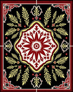 Deep Red Gold Floral Medallion Black Rug