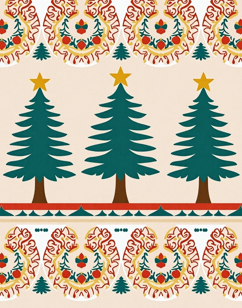 Festive Emerald Trees Red Border Rug